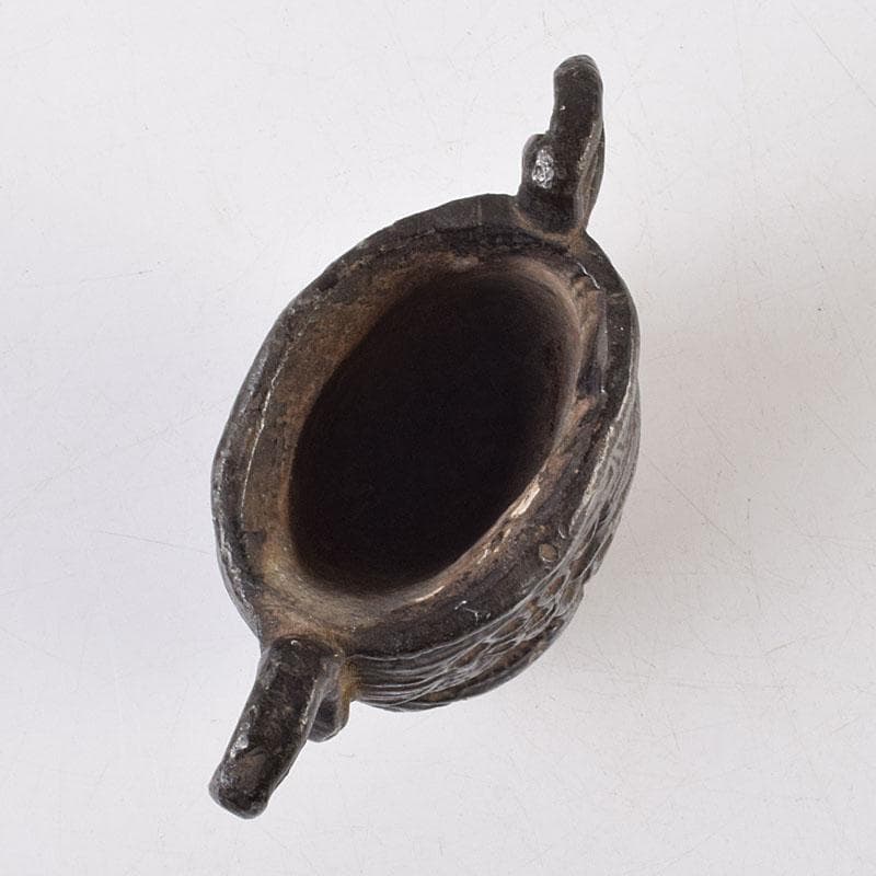 中国　古銅宣徳銅　山水文刻　三足香炉　V　R9217