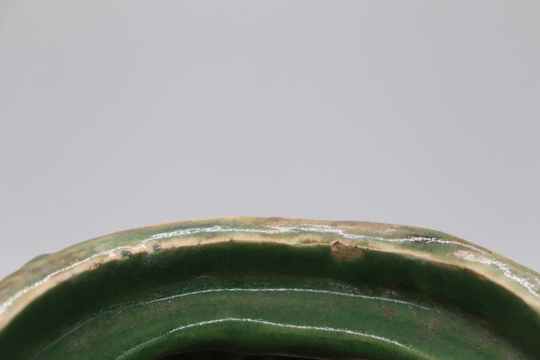 中国　緑釉竹雀　筆入　易叟居　送料込み0225