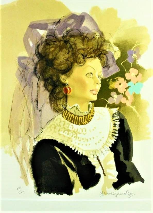 宮永岳彦 「黒い衣裳」 リトグラフ 直筆サイン 一枚の繪 タトウ箱.