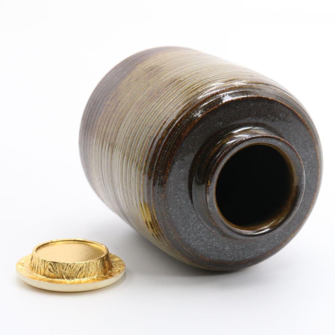 渡辺伸治作 大名物 円乗坊肩衝写 茶入 茶道具 仕覆 共箱　C384　Z1