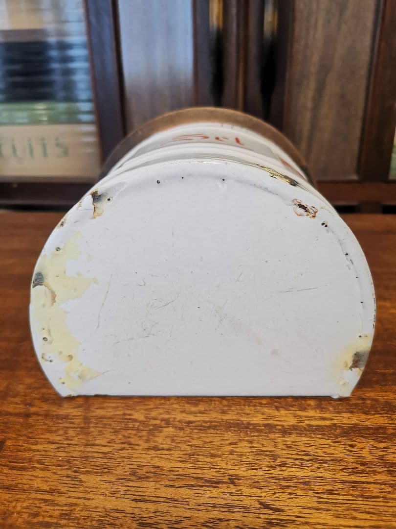 アンティーク SｅL缶 ホーロー蓋木製 壁掛け用塩入れ