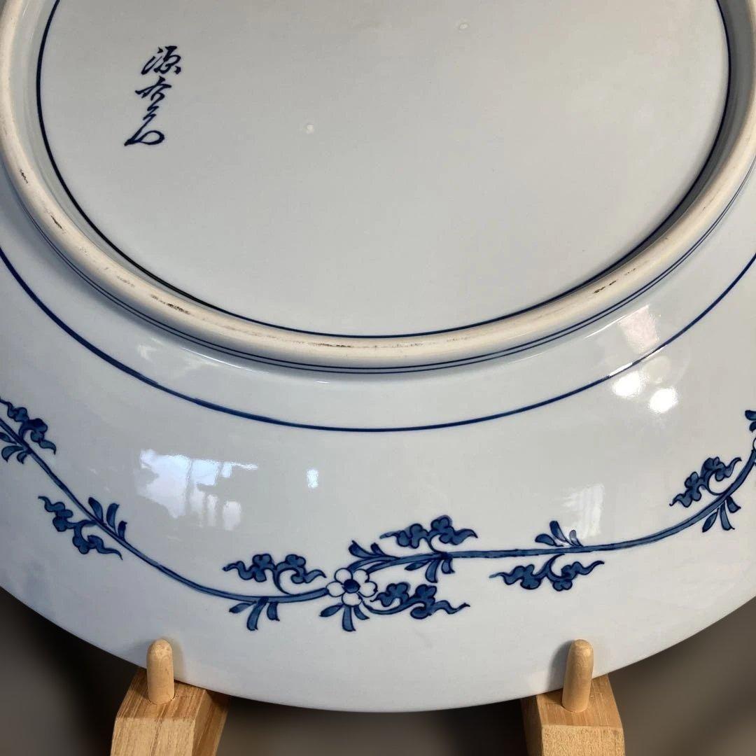 【源右衛門】古伊万里の伝統　日本の名窯　舘林源右衛門作　染錦亀甲松絵　超特大皿