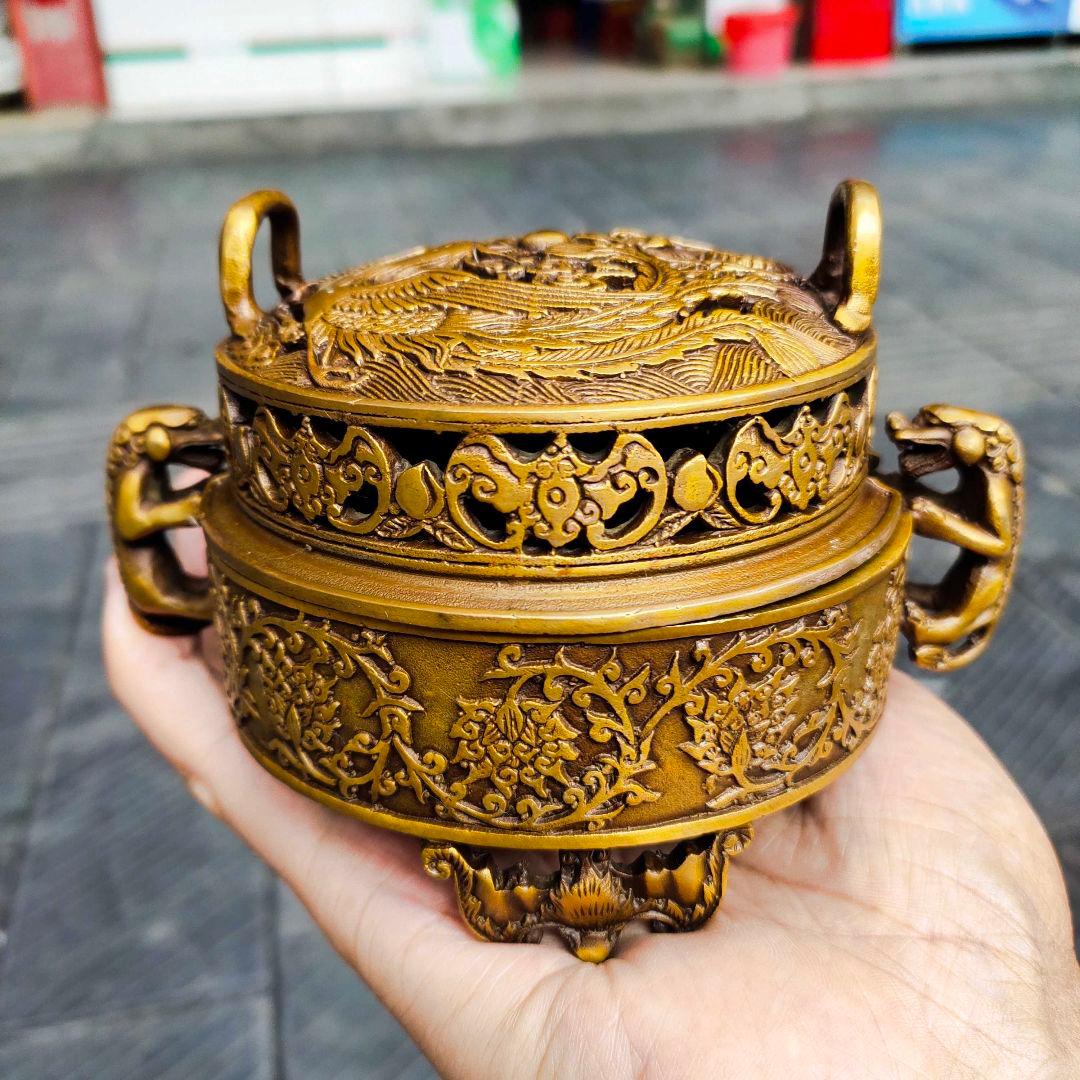 銅器 龍鳳薫香炉 美術品 置物