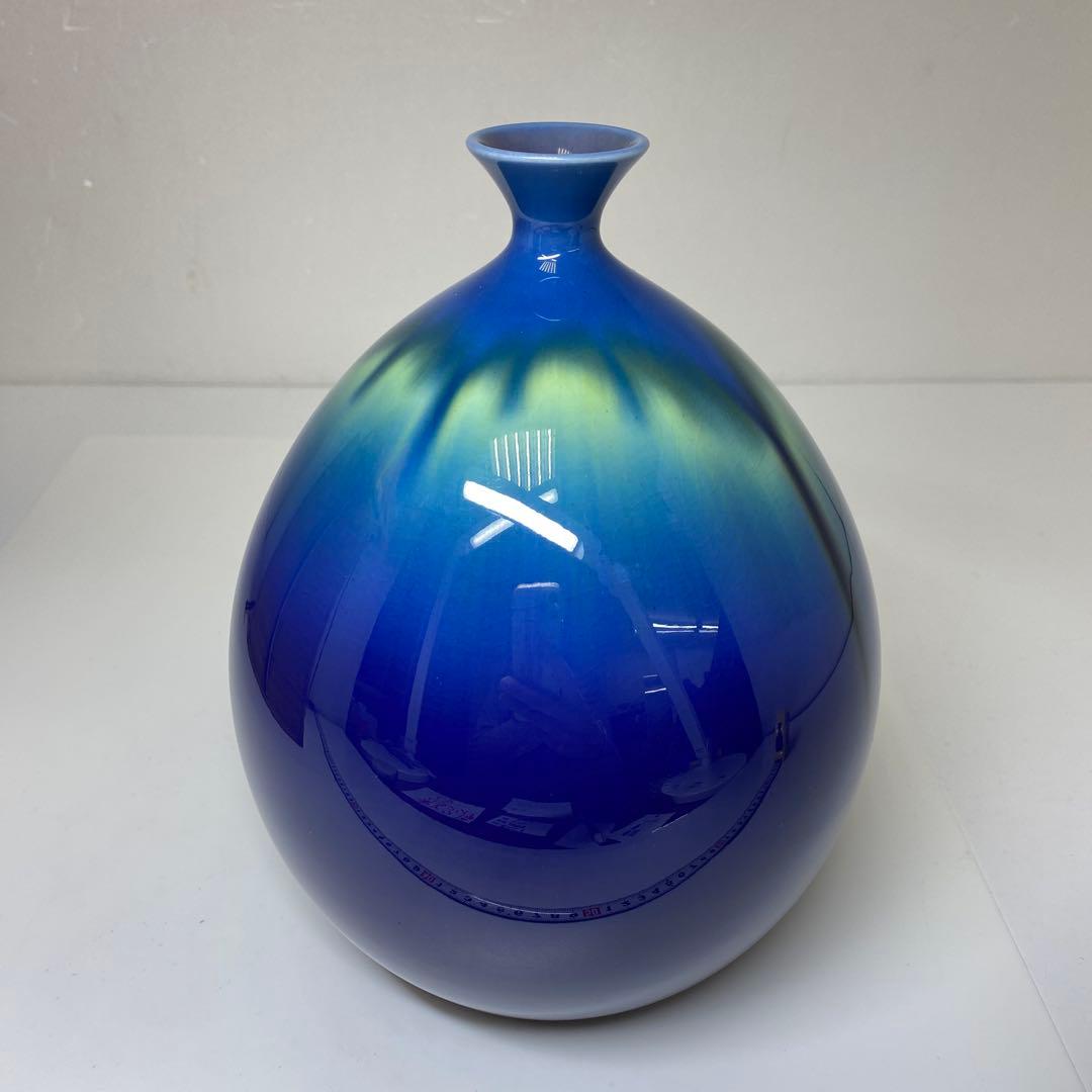 三代徳田八十吉　金銘　燿彩壺　共箱　チヒコル　東さ7-0327☆2F