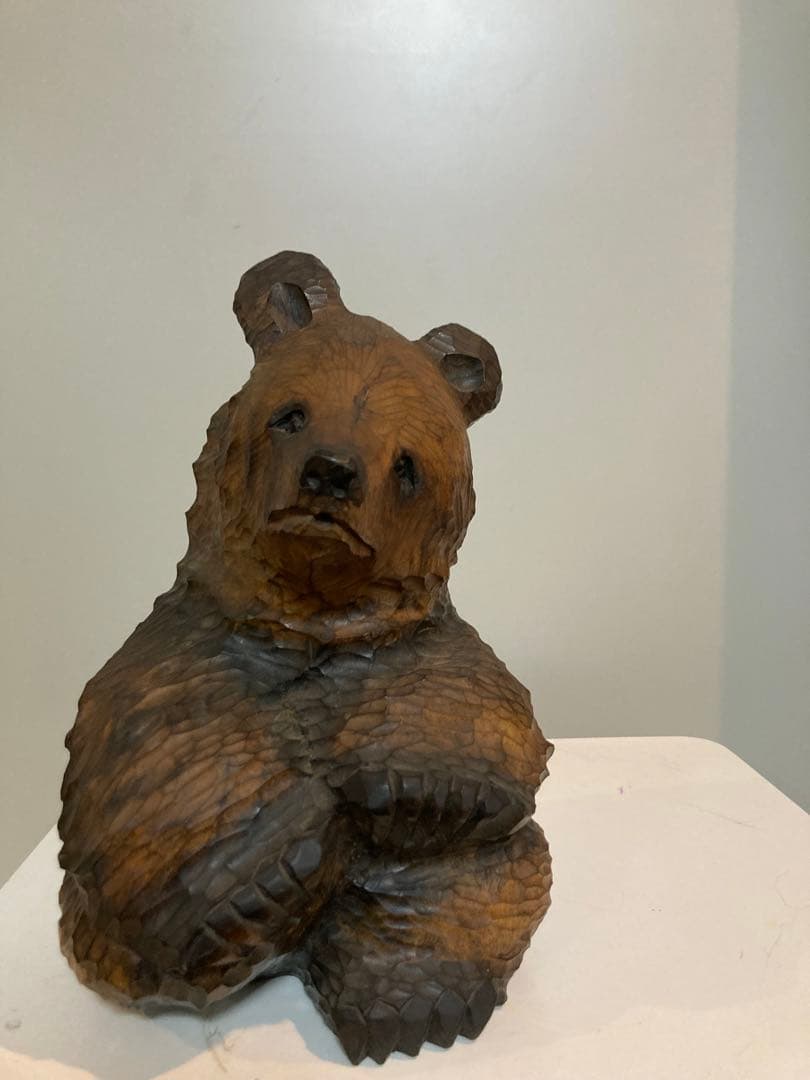 木彫熊　木彫り　座熊　大和彫　大和正幸　美品