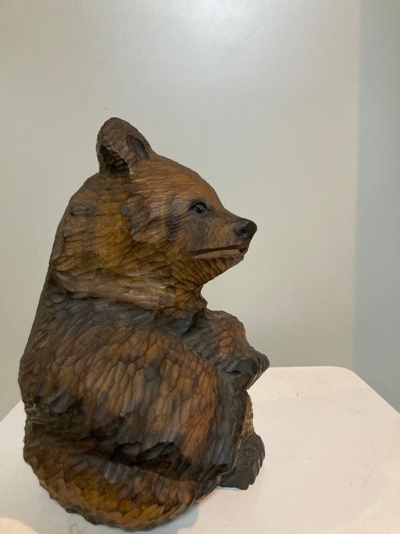 木彫熊　木彫り　座熊　大和彫　大和正幸　美品