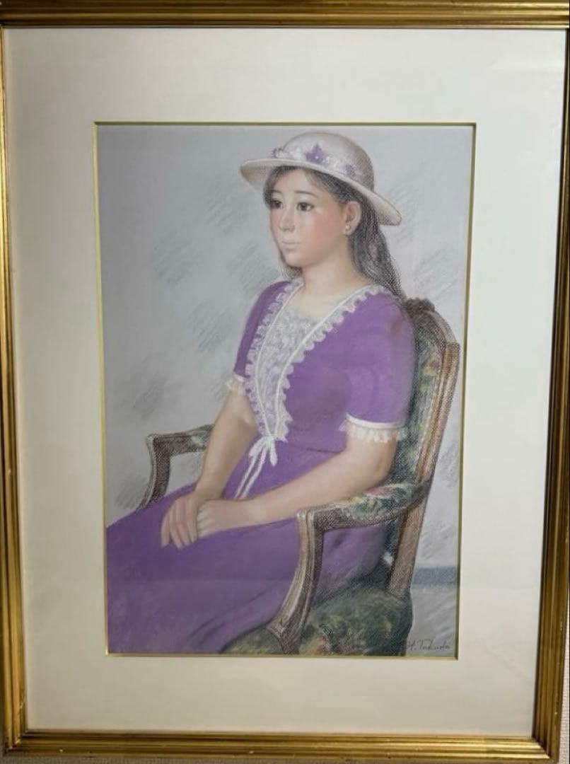 徳田宏行《美人画》肉筆パステル画　直筆サインあり