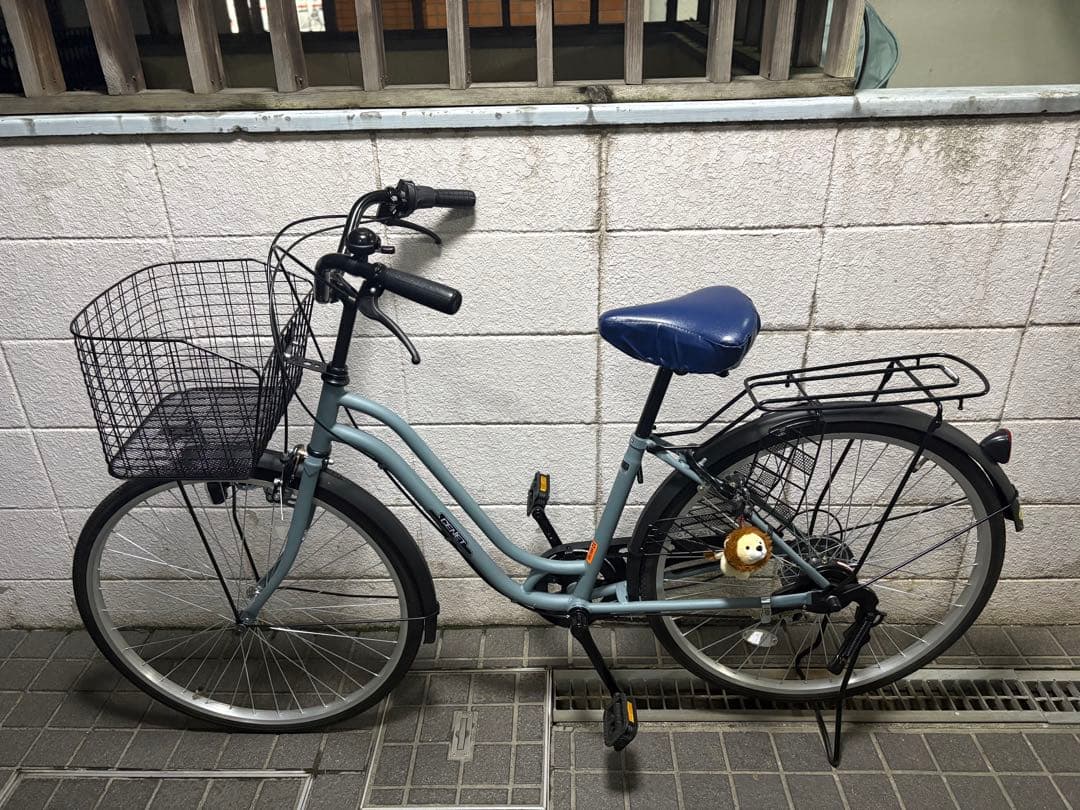 青色シティサイクル 前面バスケット付き