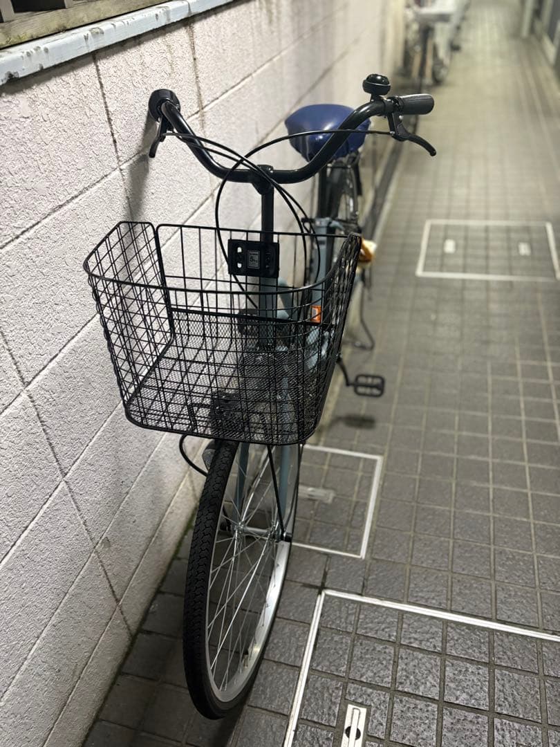 青色シティサイクル 前面バスケット付き