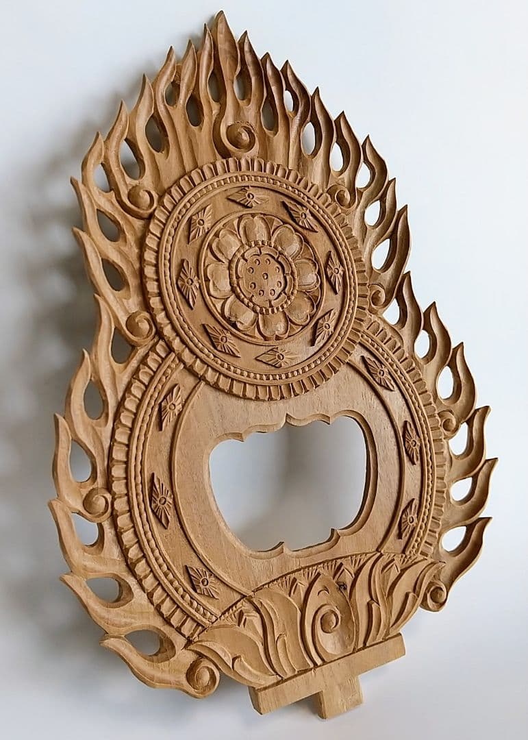 光背(3.5寸坐像用)#429 透し彫 火焔 ◆白檀 木彫 仏像付属品