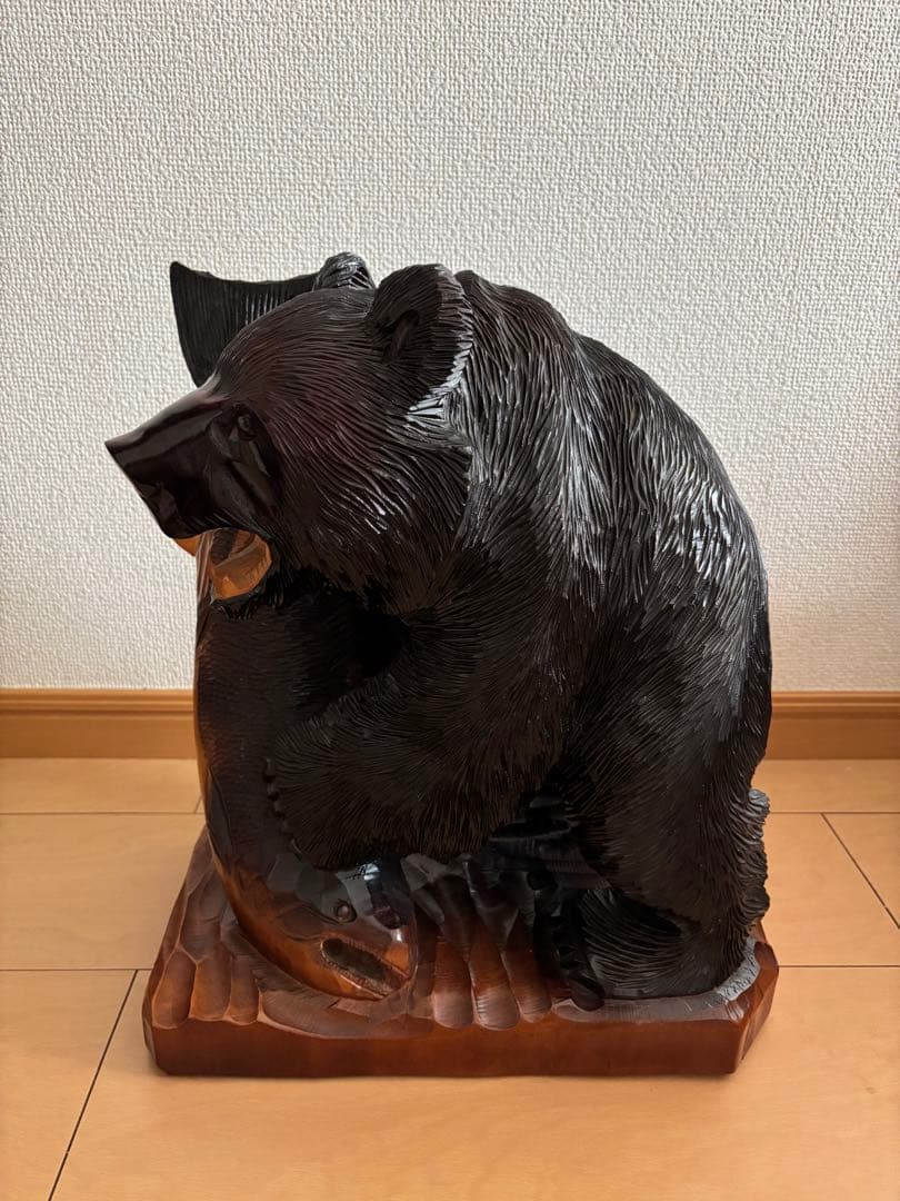 【大型40cm】北海道 木彫り熊 鮭持ち 八雲系風 無銘 民芸品 置物