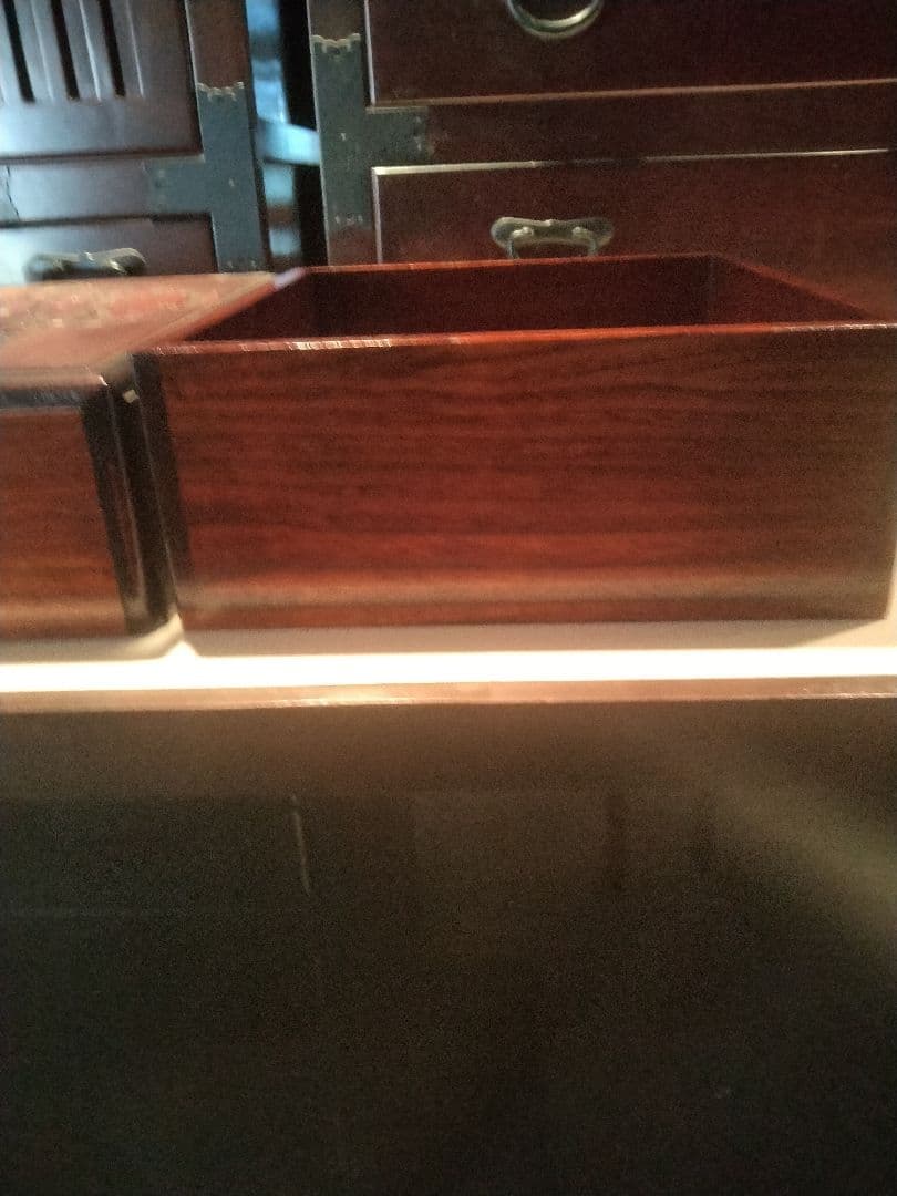 岡山　烏城彫　書籍箱　古瓦　美品