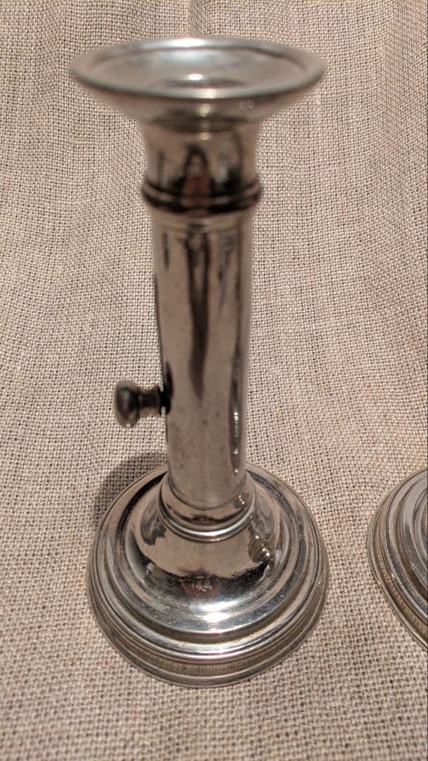 【完動良品】フランスアンティーク 高さ調節可能な蝋燭台 レア銀色2個 25-D