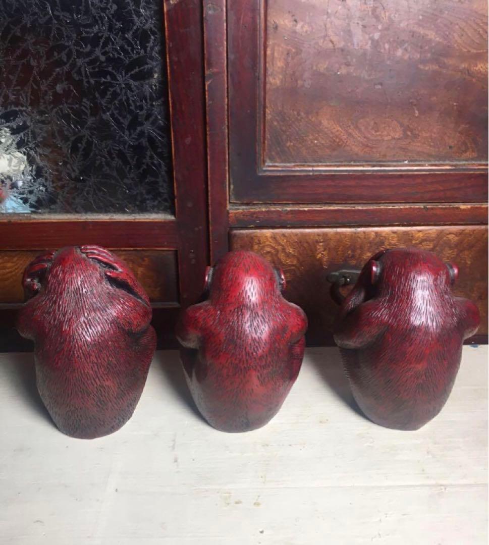 ②★ 赤寿山石 ★ 見ざる　言わざる　聞かざる★ 三猿★骨董品★三匹★お着物★