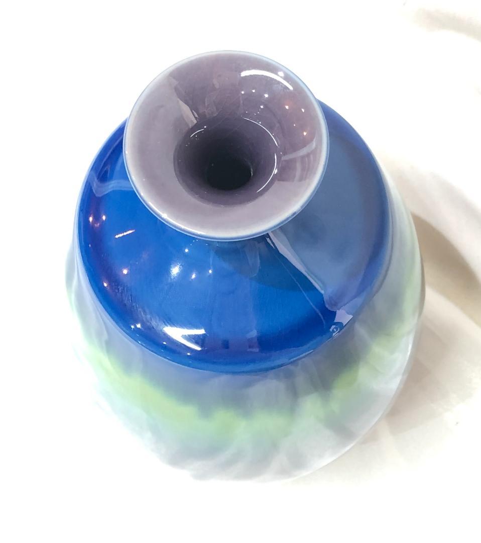 九谷焼 人間国宝 三代 徳田八十吉 壱 正彦 赤銘 碧明耀彩釉 花器 飾壺 共箱