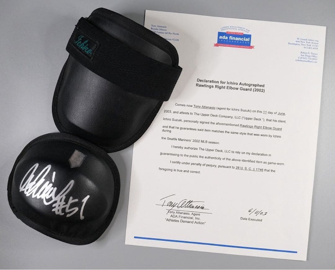 イチロー 2002年実使用 直筆サインエルボーガード（アームガード）/大谷翔平