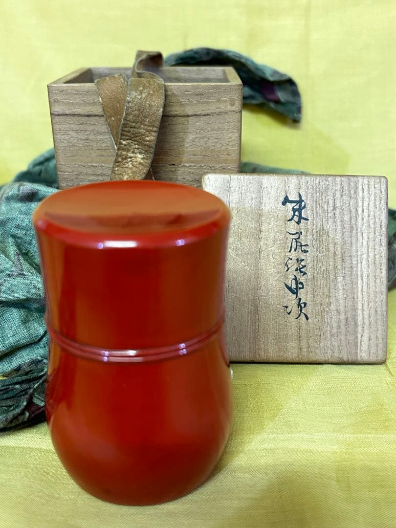 期間限定値下げ　骨董 茶道具 棗 （なつめ ）朱中次