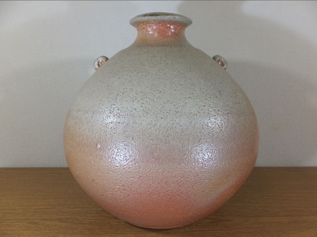 真作保証 藤原敬介 (恭介) 備前志野耳付壷 大作 県指定無形文化財 岡山県