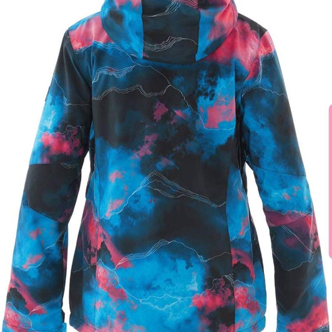 新品ブルー系迷彩柄ジャケット細見え防風撥水軽量 防寒スノボスキーレディースウエア