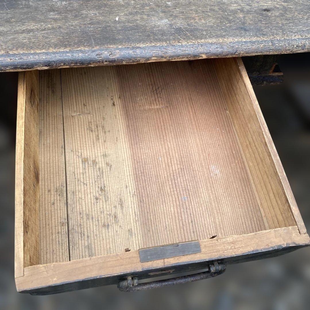 木製文机 引き出し付き ダークブラウン　昭和レトロ　古民具