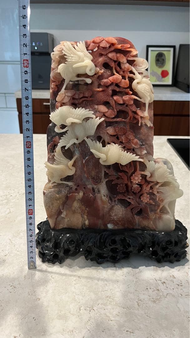 【宝石商保持】赤瑪瑙(アカメノウ) 彫鶴置物　長寿　夫婦円満