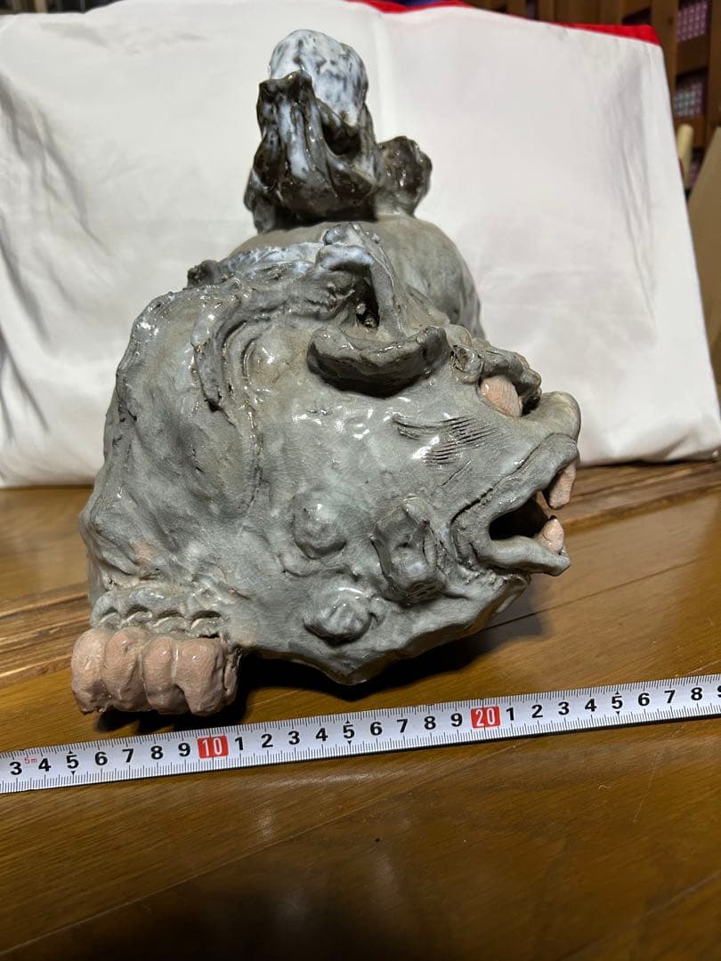 陶器 獅子の像 約30cm グレー
