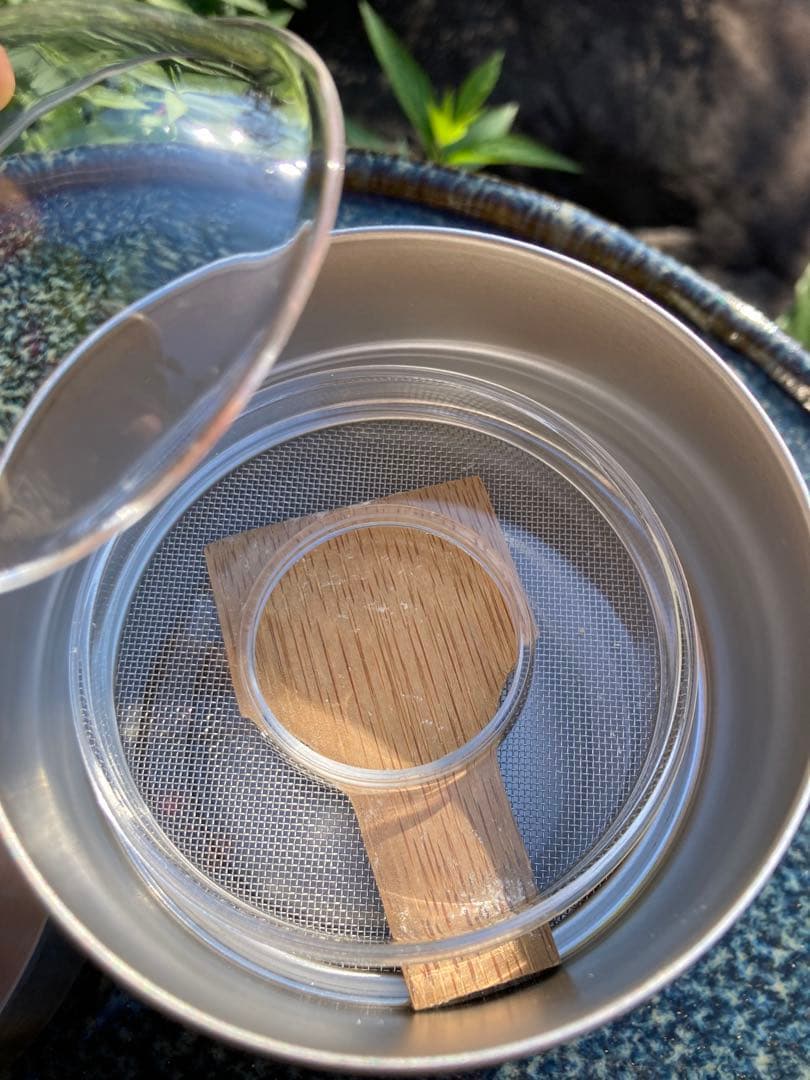 ステンレス 抹茶ふるい　ヴィンテージ　竹へら付き茶道具セット