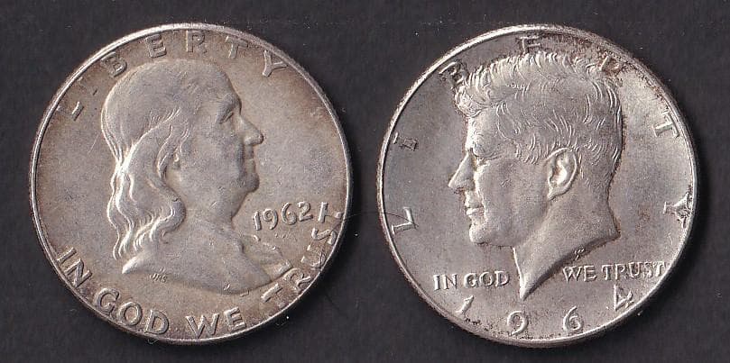 アメリカ　ハーフダラー銀貨　２枚　フランクリン、ケネディ