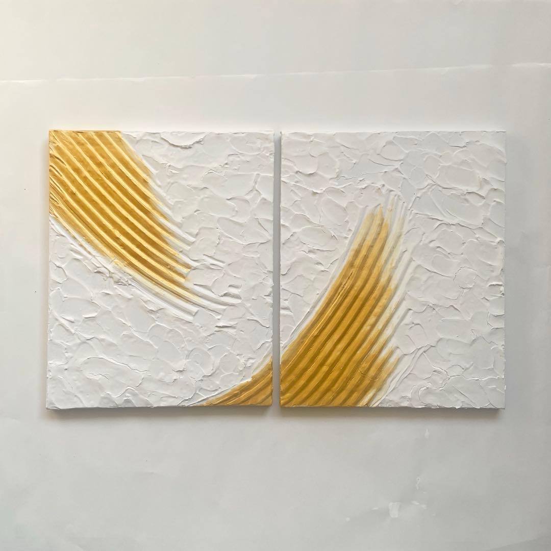 白とゴールドのテクスチャーアート 抽象画/現代アート/モダン/パネル/絵画/金