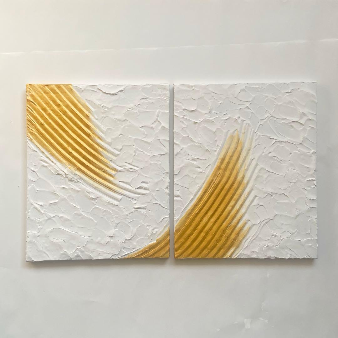 白とゴールドのテクスチャーアート 抽象画/現代アート/モダン/パネル/絵画/金