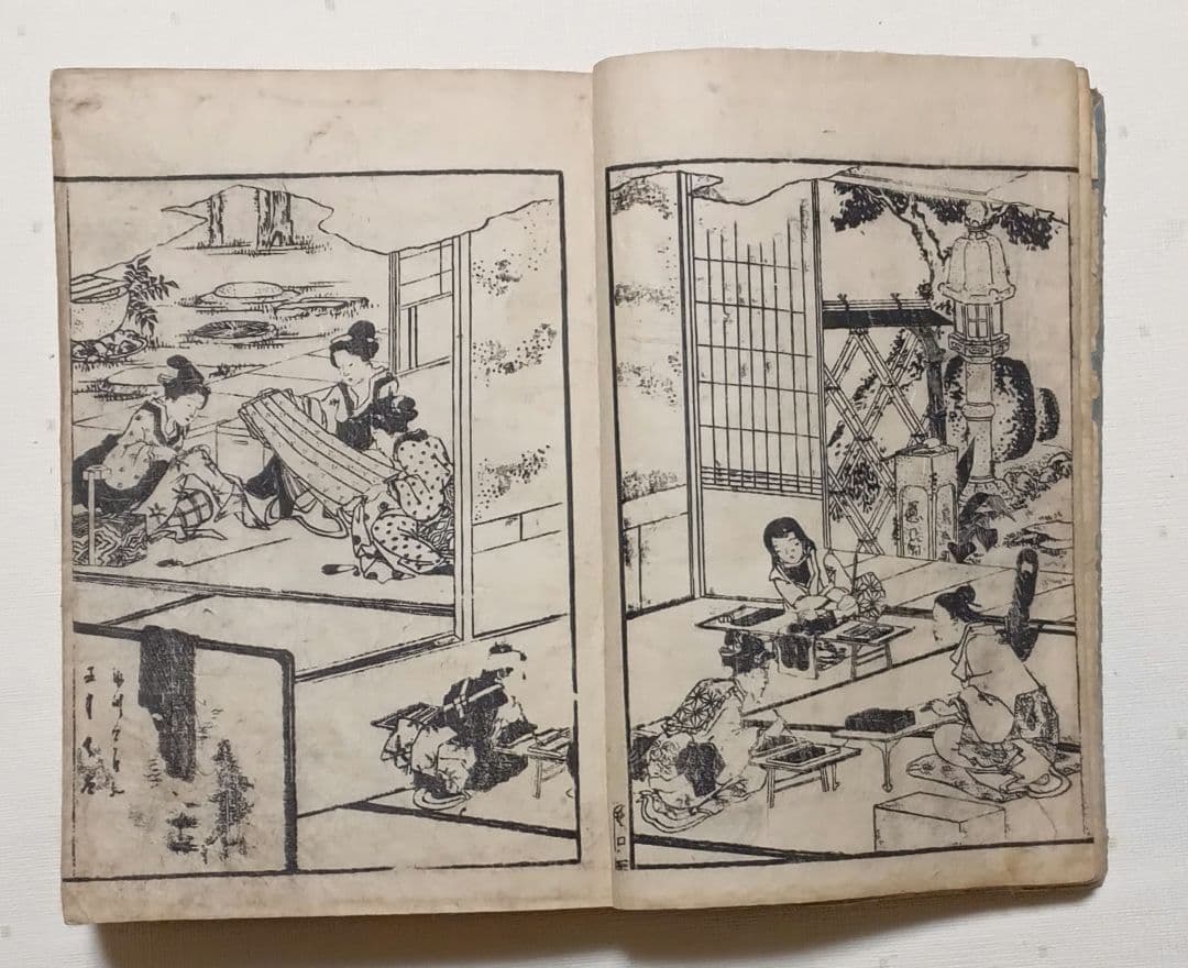 増女教百人一首合鏡（大型黒摺版画本多色摺1丁あり完品本)再刻天保13年出版