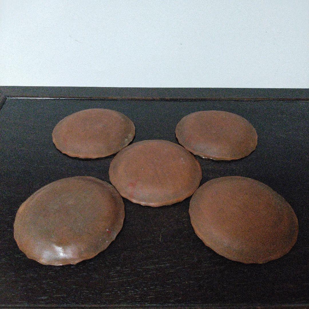 NO639 備前焼　煎餅皿　絵備前　古備前　宝尽くし文様　幕末～明治　5枚組