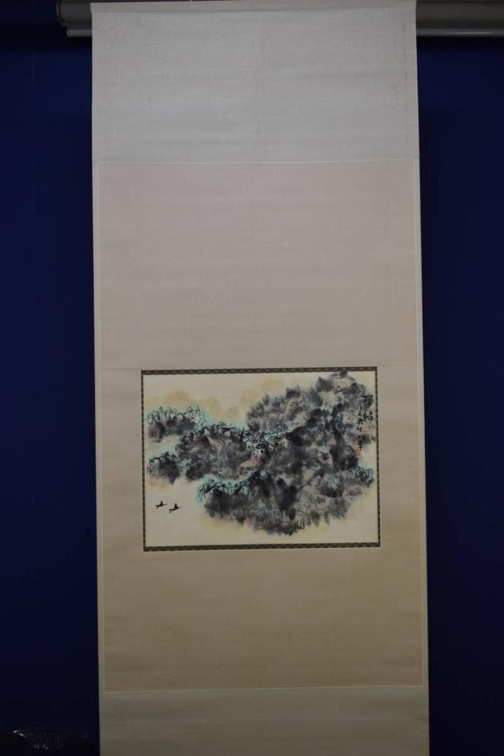 真作/湖華/暮帰山水風景図/布袋屋掛軸HF-607