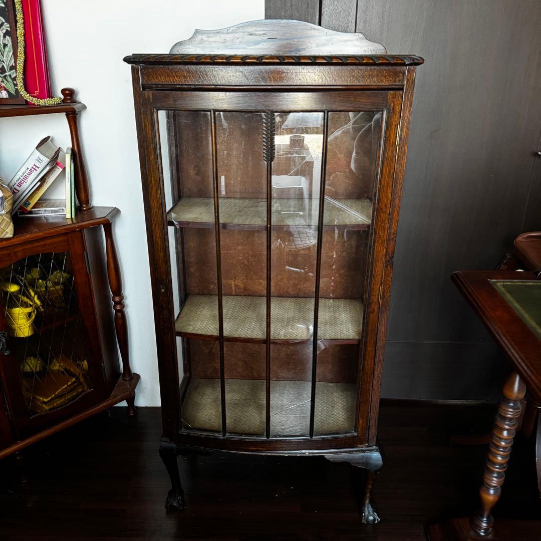 アンティーク　キュリオケース　キャビネット　コレクションケース　木製　ガラス　茶