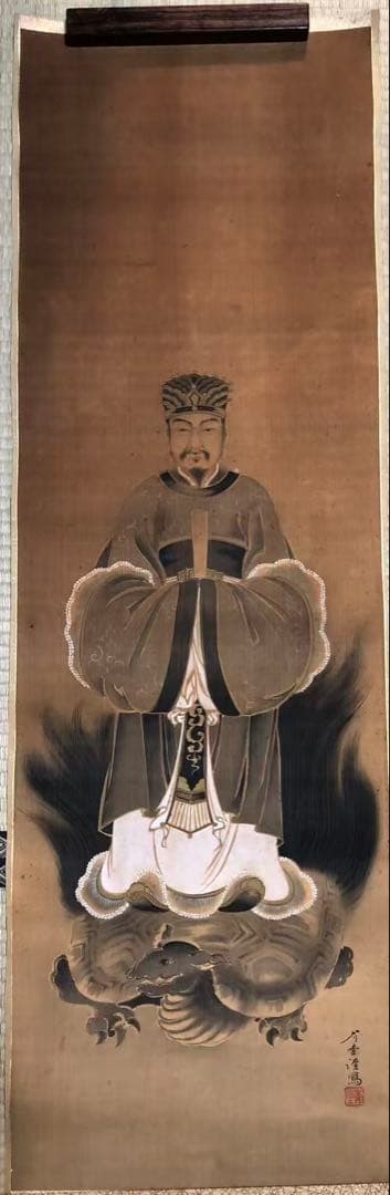 捲り　絹本　秀堂 絵［唐人物図］肉筆 掛け軸！