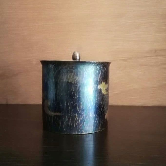 逸品　玉川堂　鎚起銅器　兎図紋　蓋物　小物入れ　煙草入れ　和骨董　アンティーク