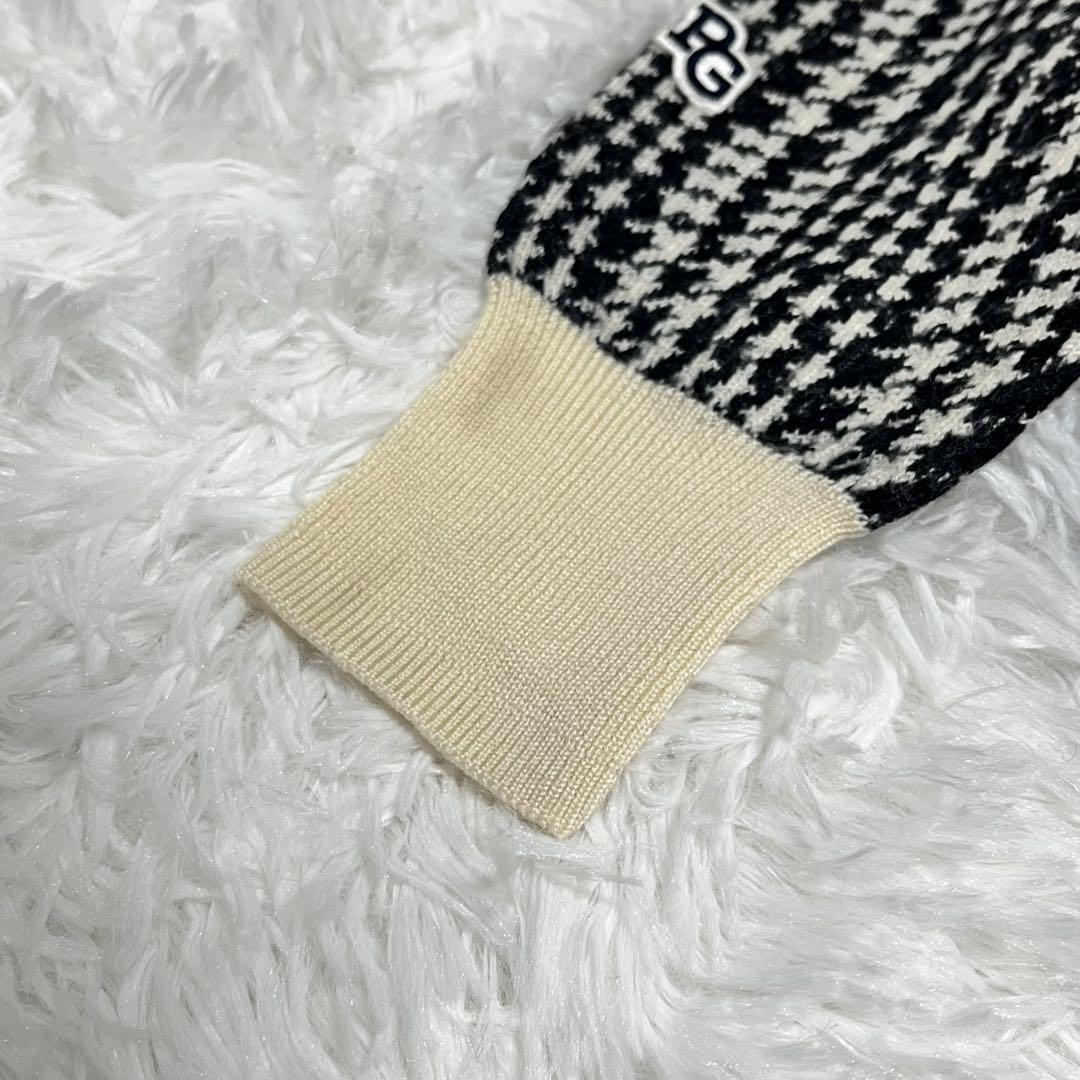 美品 パーリーゲイツ スヌーピー コラボ ウール ニット 千鳥柄 S ゴルフ