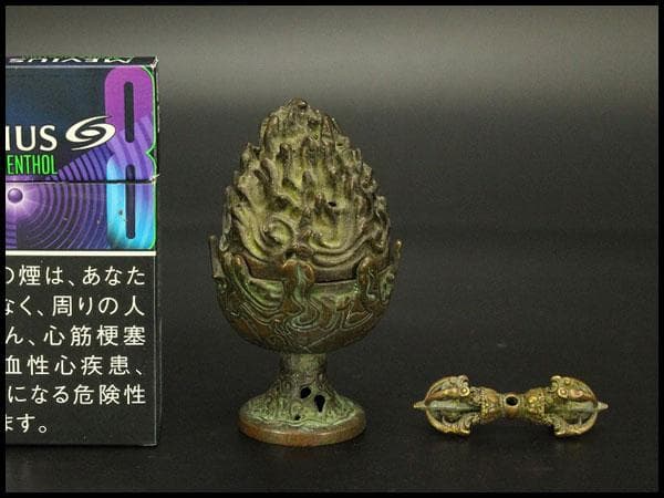仏教美術 古銅 豆 博山炉 五鈷杵 二件 古美術(LC994)