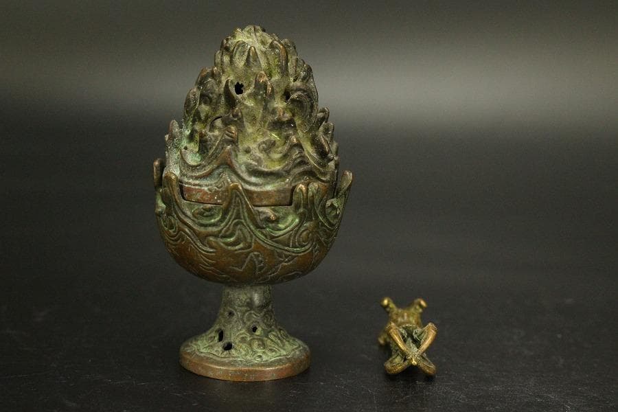 仏教美術 古銅 豆 博山炉 五鈷杵 二件 古美術(LC994)