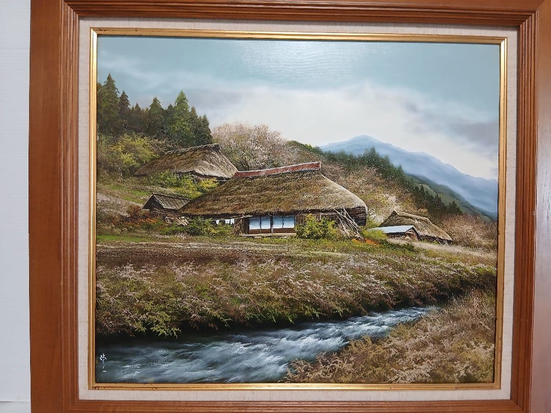 真作油彩画　風景画・大友修一　『奥日光の里』F10号本人サイン落款有り