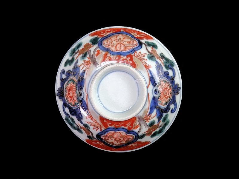 古伊万里　金襴手　窓絵　花鳥紋の図　蓋茶碗　５客　C884AS-CEv