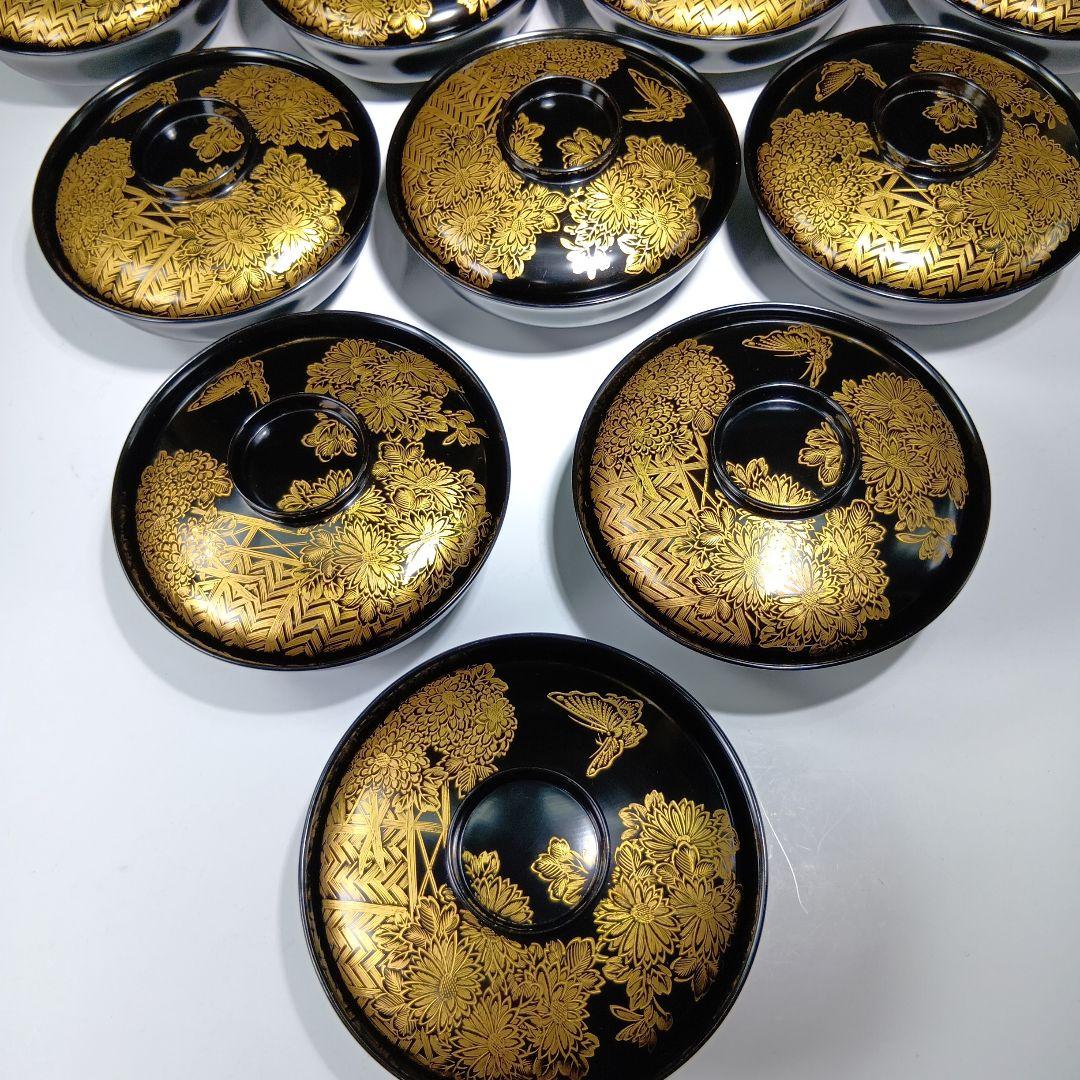 最終値下げ時代物　輪島塗沈金蒔絵　菓子碗　雑煮碗　　10客