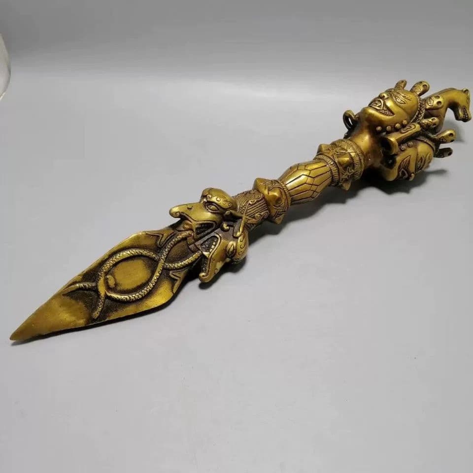 仏教美術 法器 馬頭明王三面普巴杵 降魔杵 辟邪 開運 風水招財 置物工芸品