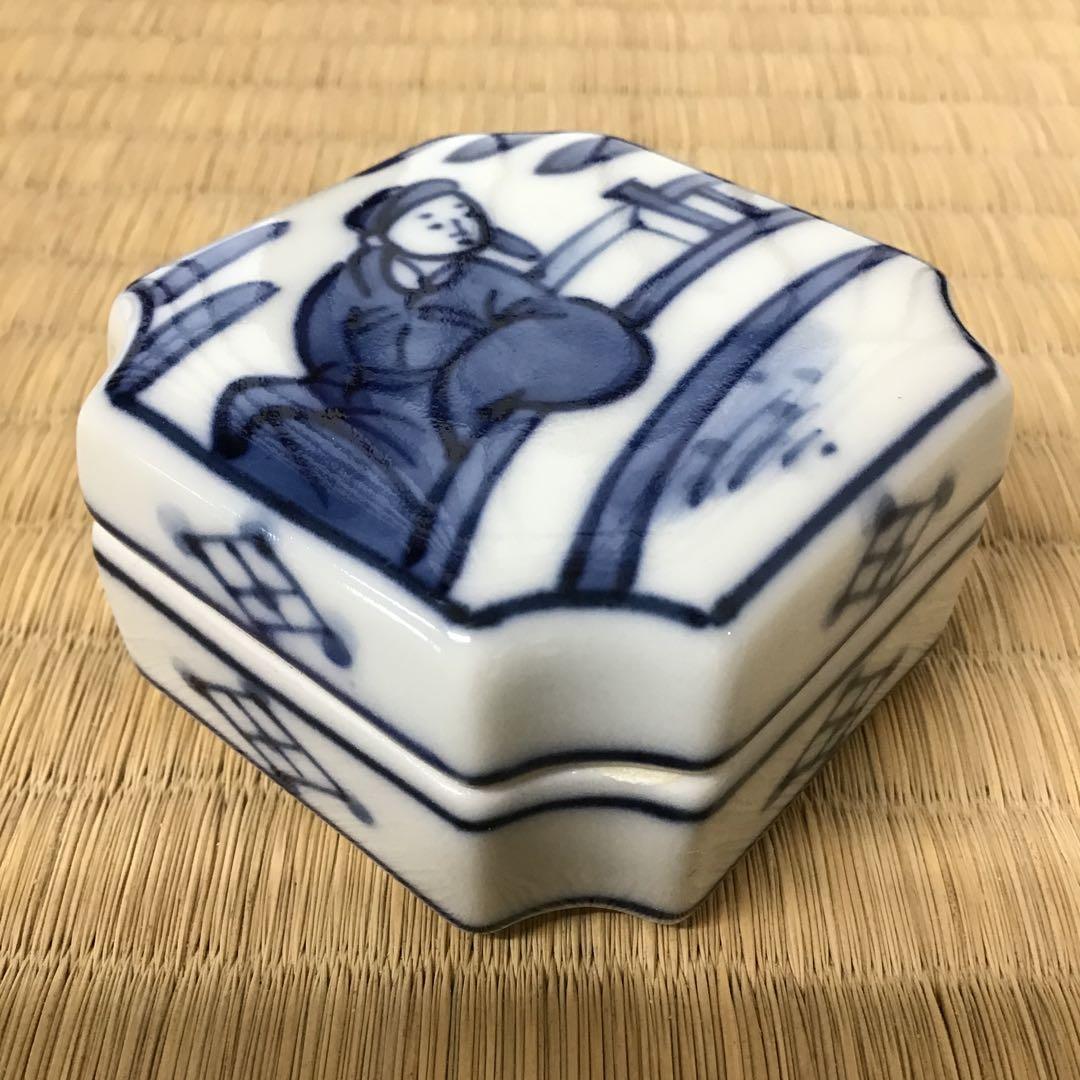 茶道具　香合　染付周茂叔香合　景雲作　共箱　S111KG