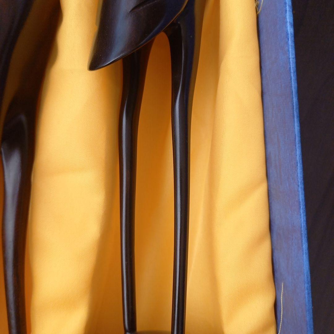 雙鶴呈祥　木製つるの彫刻　 2点セット