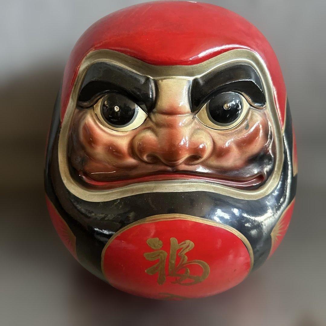 お値下げ❣️ヴィンテージ希少品‼️陶器ダルマ貯金箱　赤色の達磨 置物