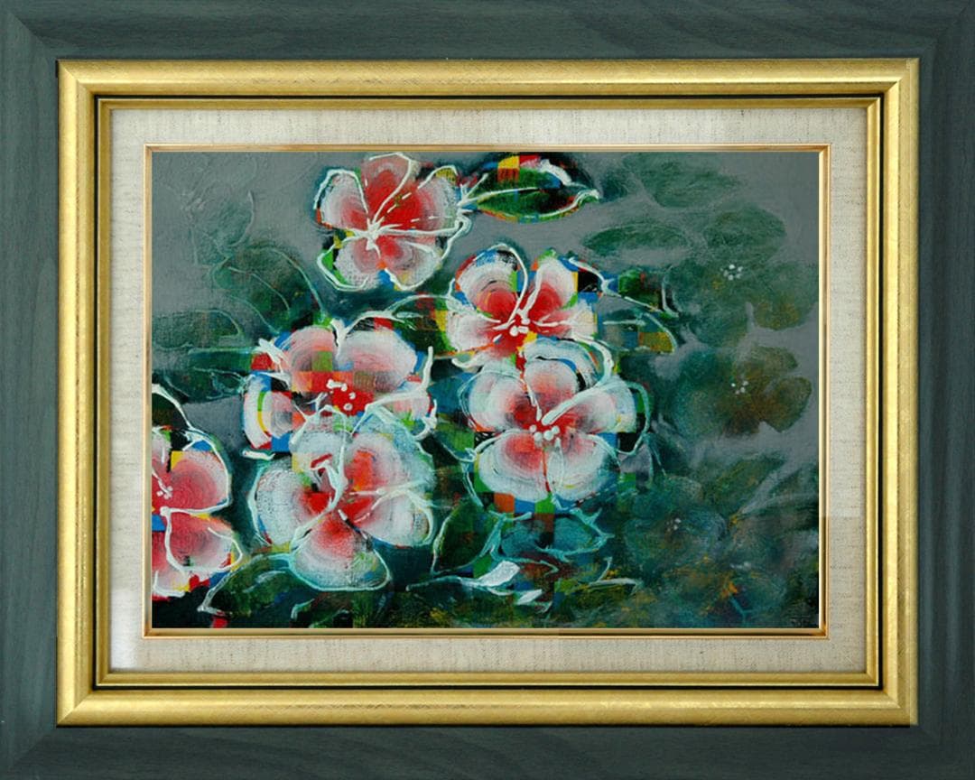 油絵 菅家令子 絵 絵画 インテリア 額付(銀) F4-091216 花