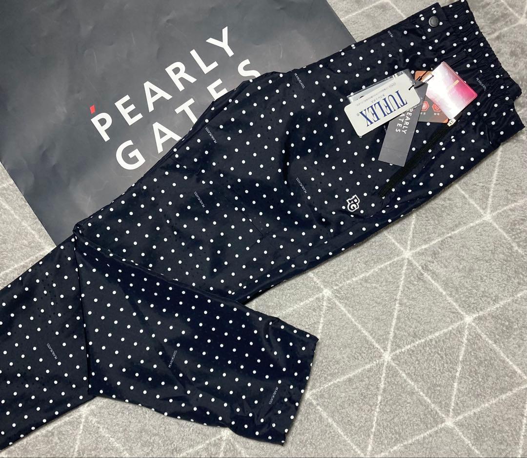 新品 パーリーゲイツ タフレックス×サーモトロンパンツ ミニドット柄(6)LL紺