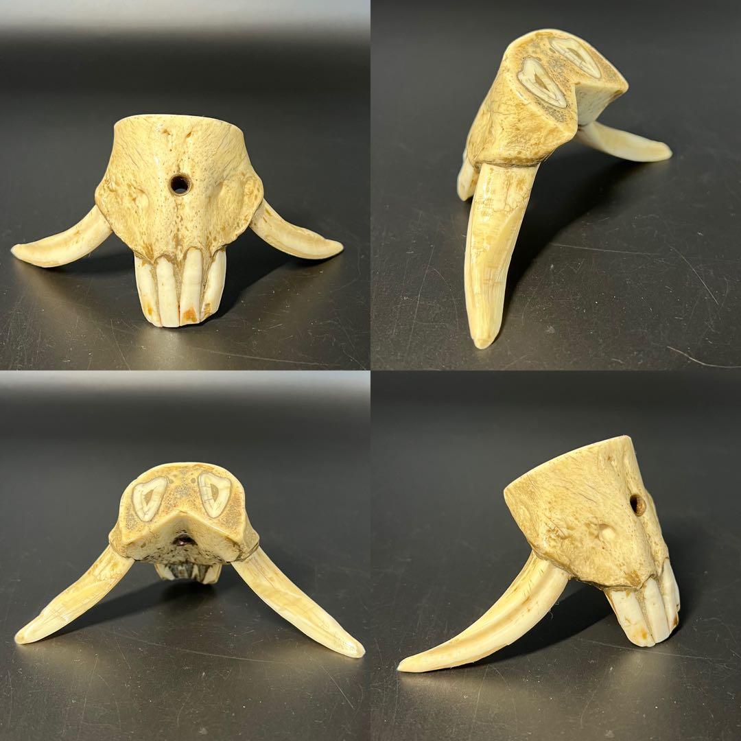 ◎古道具 庵々◎江戸-明治期 獣牙根付■提げ物山伏猟師魔除け呪物■猪牙狼牙熊牙