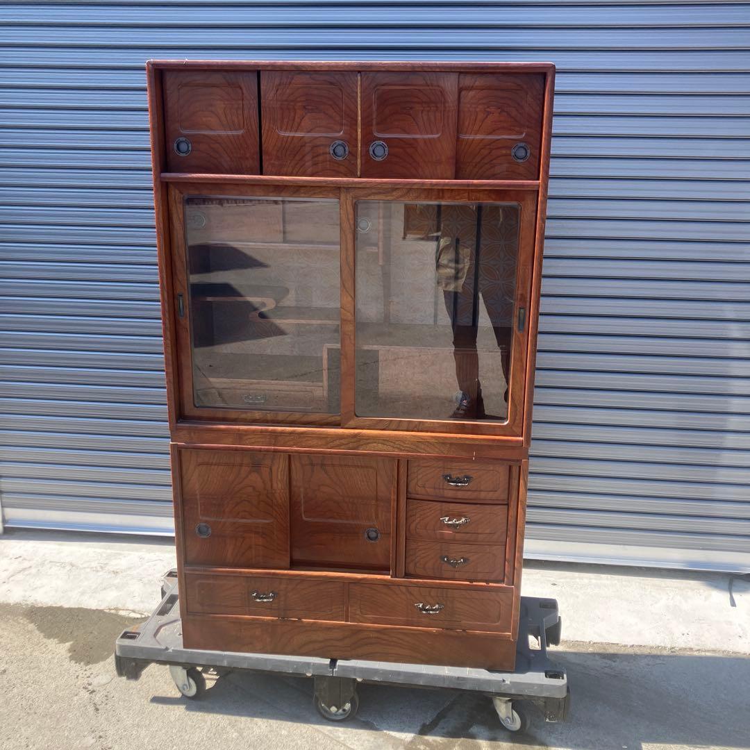 昭和レトロ 欅材 茶箪笥 ガラス扉 サイドボード 古家具 古民家 ビンテージ